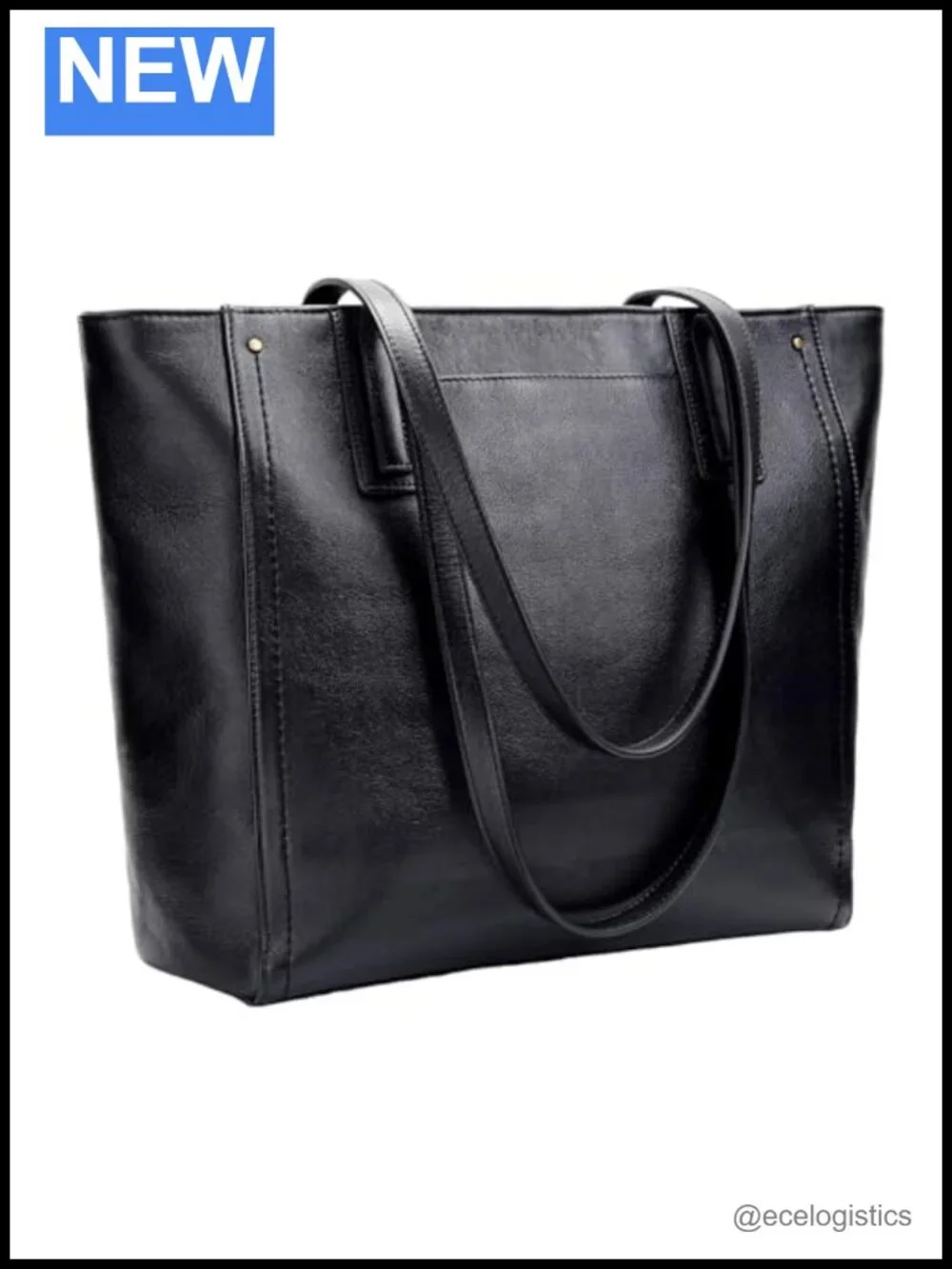 Large Genuine Leather Tote Bag with Zipper, 15.6